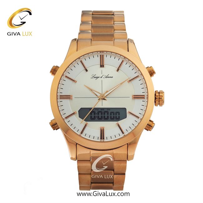 ساعت مچی اورجینال مردانه LdA دو زمانه رزگلد | رزگلد| سفید صدفی| کد رفرنس 2241